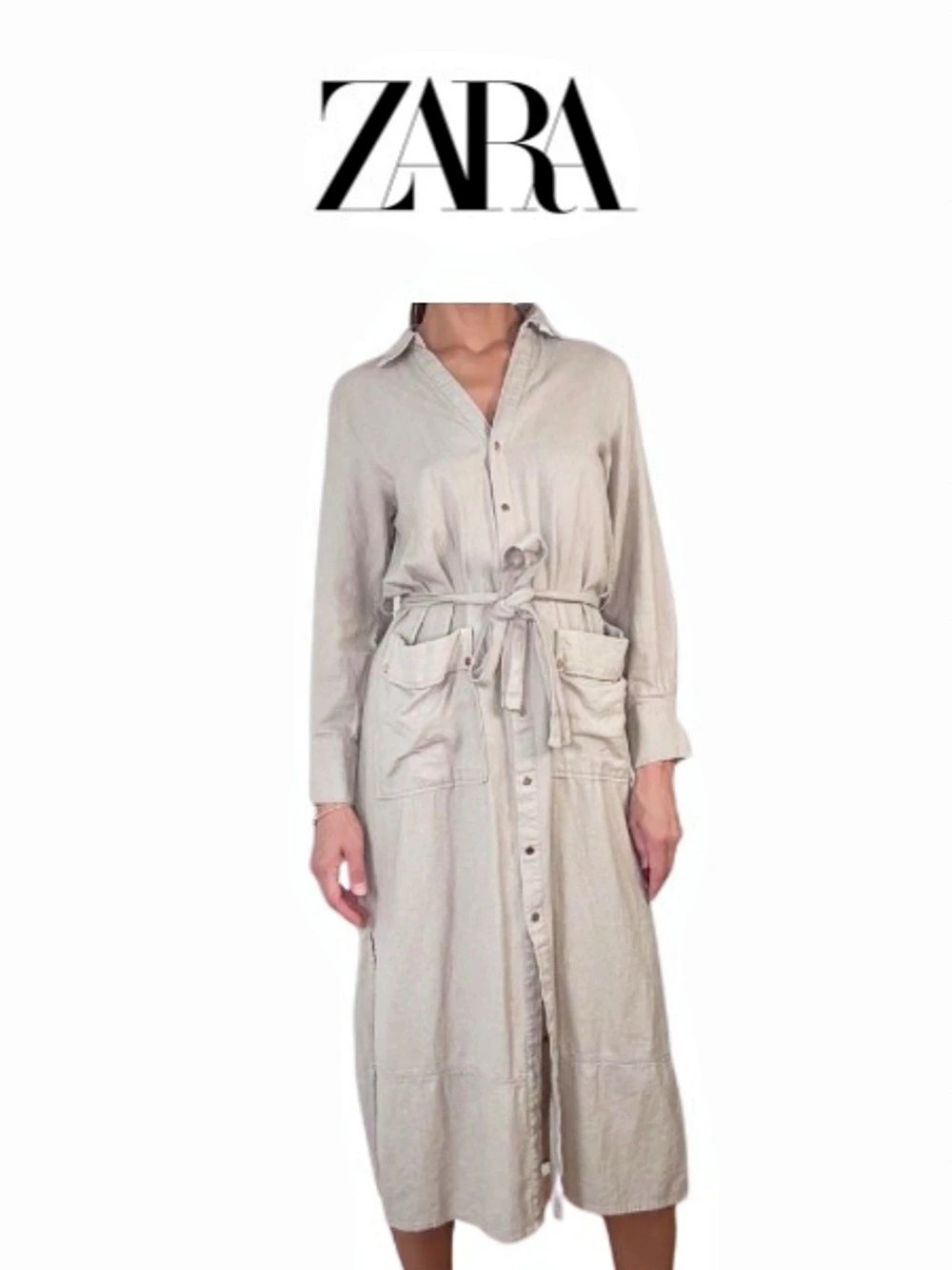 Zara Linen Blend Midi Shirt Dress